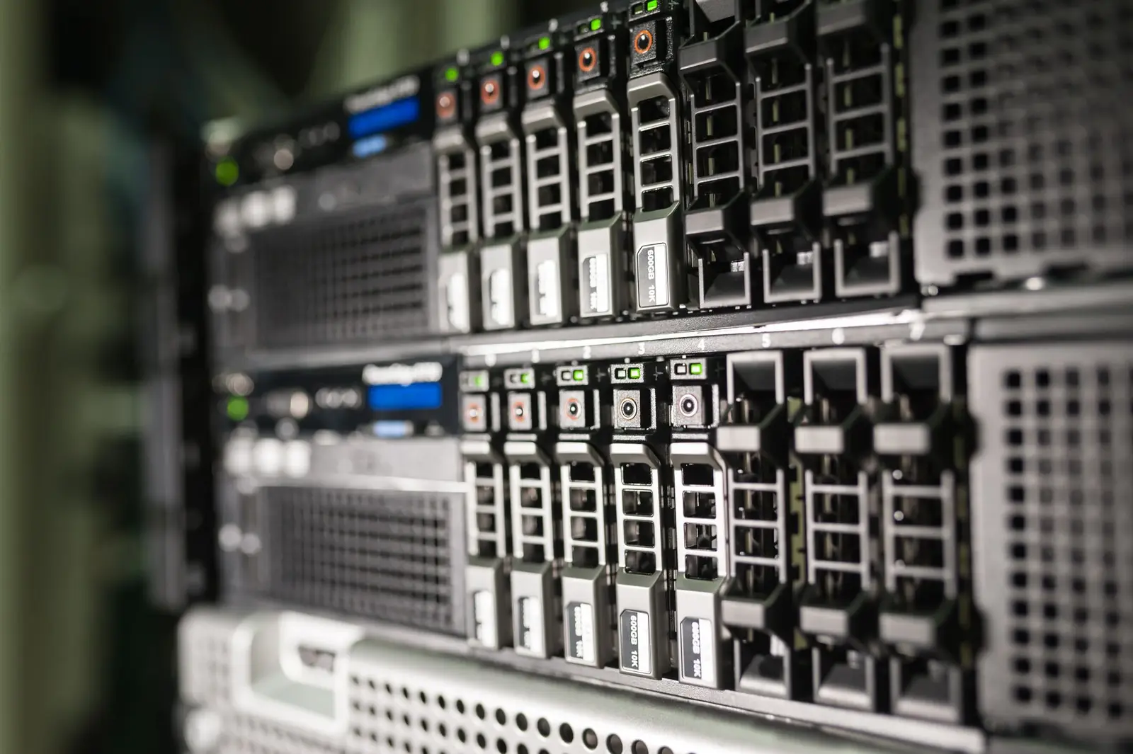 Rows of hot-swap drive bays across stacked rack-mounted storage units.